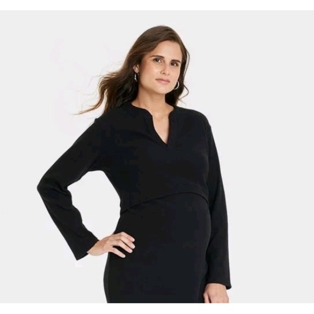 Ingrid & Isabel Maternity Black Ribbed Long Sleeve Crop Top Sweatshirt Large NWT